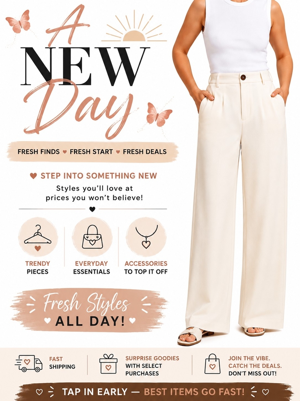 a new day Cream Wide-Leg High-Rise Trousers